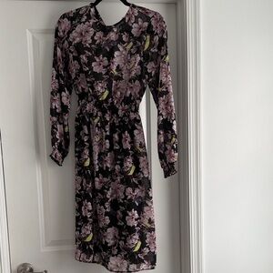 H&M Black and Pink Floral Long Sleeve Dress